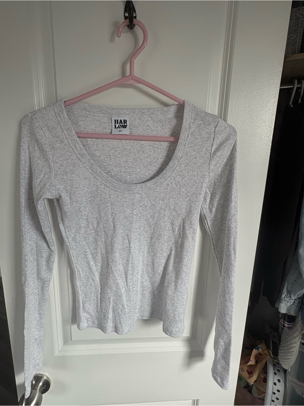 Harlow deep scoop long sleeved ribbed top, grey, small